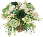 Artificial Fake Flowers 25pcs Roses, Shade of Light Green Foam Rose Faux Flower for DIY Wedding Bouquets Bridal Shower Centerpieces Floral Arrangements Party Tables Home Decorations