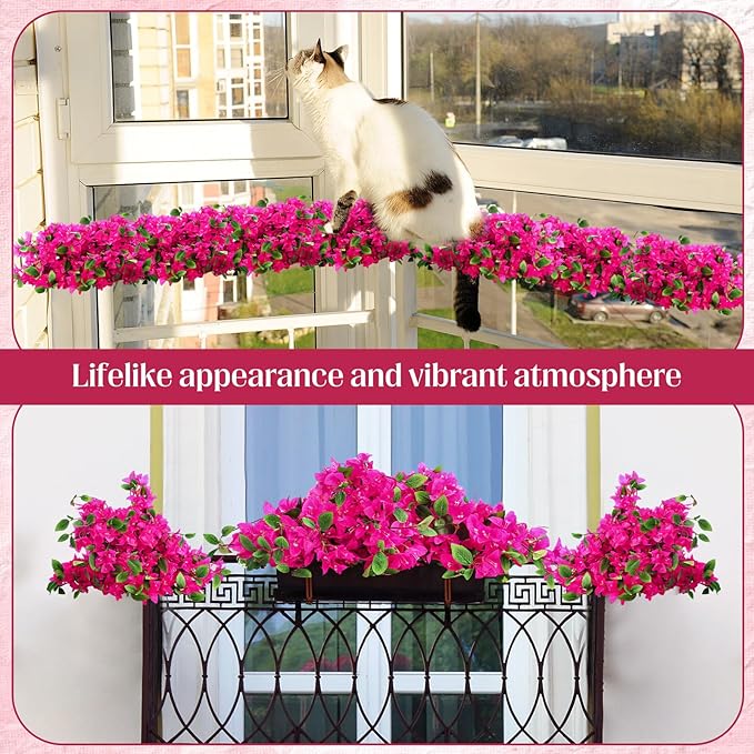 30 Pcs Artificial Faux Bougainvillea Fake Flower Silk Bougainvillea Branches UV Resistant Outdoor Indoor Decoration for Wedding Home Centerpieces Outside Decor (Rose Purple)