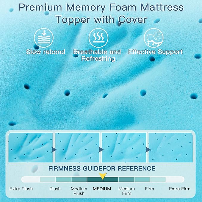 Airensky 2 Inch Memory Foam Mattress Topper, Cooling Gel Infused High Density Full (54"x75") Topper with Removable Skin-Friendly Cover, Bed Topper for Pressure Relief Back Pain, CertiPUR-US Certified