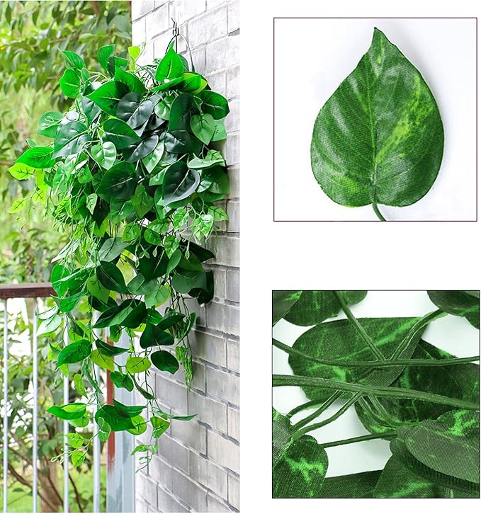 360 Feet 48 Pack Fake Greenery Hanging Garland, Ivy Leaf Plants, Vine Leaves, Fake Flowers Foliage for Bedroom Garden Wall Decor