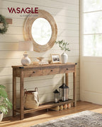 VASAGLE Console Table, Sofa Table, Narrow Entryway Table, Entry Table with 3 Drawers, Open Storage Shelf, Metal Corners, for Living Room, Farmhouse Style, Honey Brown ULNT142KB02S