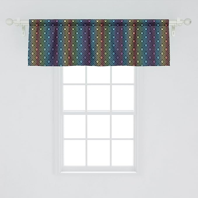 Ambesonne Dog Lover Window Valance, Paw Print Pattern Diamond Shaped Rhombus Shapes Design Geometric Arrangement, Curtain Valance for Kitchen Bedroom Decor with Rod Pocket, 42" x 18", Petrol Blue