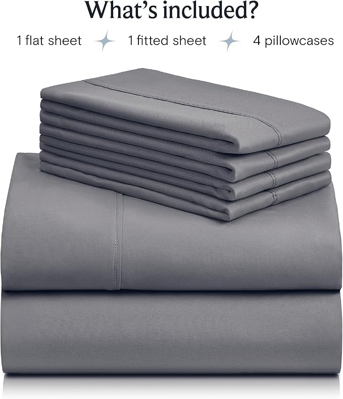 LuxClub 4 PC Queen Sheet Set, Bed Sheets Queen Size, Deep Pockets Wrinkle Free Cooling Bed Sheets Machine Washable Hotel Bedding Silky Soft - Light Grey Queen