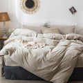 MooMee Bedding Duvet Cover Set 100% Washed Cotton Linen Like Textured Breathable Durable Soft Comfy (Heathered Tannish Linen Grey, Oversized Queen 98"x98")