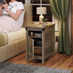 WLIVE Farmhouse End Table Set of 2 with Charging Station, Narrow Side Tables Living Room, Bedroom, Couch with USB Ports and Outlets, Wood Nightstand Sets with Storage, Greige