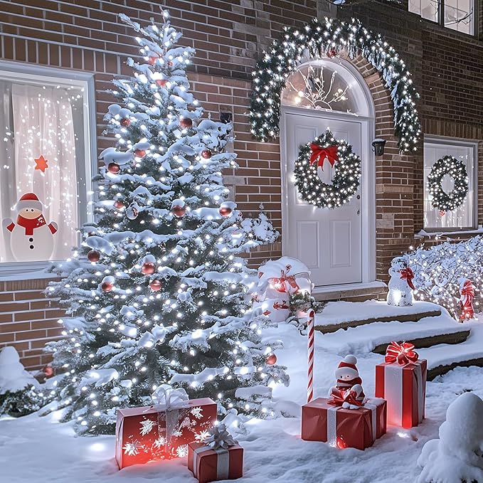JMEXSUSS 250 LED White Christmas Lights Outdoor, 91.5ft Extendable White String Lights Indoor, Christmas Tree Lights with 8 Modes for Room Garden Patio Wedding Party Christmas Decorations