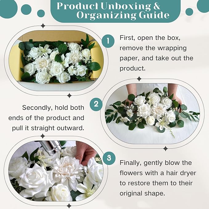 Artificial Flowers Decorations Pack of 2,Centerpieces for Wedding Reception Backdrop Decoration, Floral Decor Wall Home Entryway OutdoorDecorations (White)