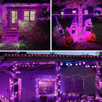 Purple and Orange Halloween Solar String Lights Outdoor, 2 Pack 80FT 200LED Solar Twinkle Lights Outside Waterproof, Copper Wire 8 Modes Lights for Halloween Decoration Outdoor