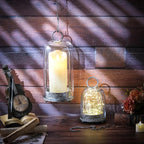 5" & 4" Wide Versatile Metal Candle Holder in Shabby Black with Handmade Thick & Sturdy Glass Dome Cover for Pillar Candle & Plants, Industrial, Farmhouse (2, Black Shabby, Large & Small)