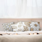 Ambesonne Vintage Throw Pillow Cushion Case Pack of 4, Bohemian Ornamental Leaves Dahlia Pattern Geometric Art Curlicue, Modern Accent Double-Sided Digital Printing, 18", Pale Brown Grey White
