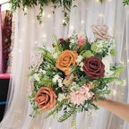 Artificial Fake Flowers 25pcs Roses, Shade of Brown Foam Rose Faux Flower for DIY Wedding Bouquets Bridal Shower Centerpieces Floral Arrangements Party Tables Home Decorations