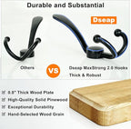Dseap Coat Rack Wall Mounted - 24" Long 6 Tri Hooks, Heavy Duty Wooden Wall Coat Hanger Coat Hook for Clothes Hat Jacket Clothing, Black, Pack of 2