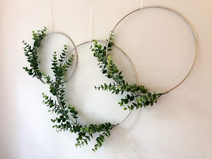 Metal Hoop Wreath Shabby Chic Eucalyptus Succulent Green Simple Wedding Baby Nursery Rustic Farmhouse Scandinavian Home Decor (Set of 3 - 8", 10", & 12")