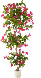 6ft Artificial Bougainvillea Tree, Fake Bougainvillea Pink Flower Silk Plant in White Planter, Faux Blooming Topiary Tree for Indoor Outdoor Home Office Wedding Décor