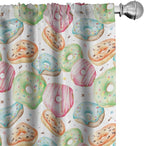 Ambesonne Watercolor Window Curtains, Delicious Donuts Pattern Various Flavors Sprinkles Stars Background, Lightweight Decor 2-Panel Set with Rod Pocket, Pair of - 28" x 84", Pale Fern