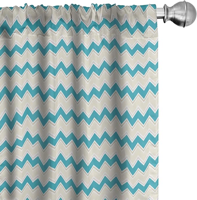 Ambesonne Teal Curtains, Horizontal Zigzag Lines Chevron Triangles Pattern Simple Classical Geometric Design, Window Treatments 2 Panel Set for Living Room Bedroom, Pair of - 28" x 63", Cream Teal
