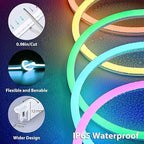 Lamomo Led Strip Lights, 16.4Ft RGB Neon Led Lights for Bedroom, 12v App Control Music Sync Color Changing Rope Light, Waterproof Flex Neon Sign for Indoor Decor（Without Power Adapter）