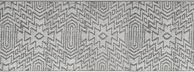 Custom Size Southwestern Style Runner Rug Mat for Wide Hallway Entryway Kitchen Laundry Room with Slip Resistant Latex Rubber Backing, Inca Grey, 31 inch X 10 feet