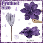 8 Pcs Large Christmas Flower Magnolia Flowers Christmas Tree Decoration Artificial Poinsettia Stems Velvet Xmas Ornaments for Xmas Tree Table Decor(Purple,16 Inch)