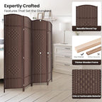 4 Panel Room Divider,6Ft Folding Privacy Screen,Tall - Extra Wide Foldable Panel Partition Wall Divider with Diamond Double-Weaved Hand-Woven Design Room Screen Divider