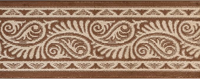 Custom Length Cut to Size Tribal Ethnic Southwestern Inspired Hallway Runner Rug, Non Slip Rubber Backed, 31 inch Wide X Customized Length, Mayan Brown, 31 inch X 16 feet