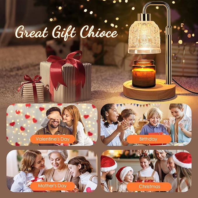 AIFEI Candle Warmer Lamp with Timer, Dimmable Adjustable Height Candle Lamp, Birthday Gifts for Women Mom Sister Friends, House Warming Gifts New Home Decor, Candle Lamp Warmer with 2 Bulbs - Gold