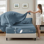 Bedsure Queen Comforter Set Mineral Blue - Bed in a Bag Queen 7 Pieces, Pintuck Bedding Sets Gift for Christmas, Pinch Pleat Bed Set with Queen Size Comforter, Sheets, Pillowcases & Shams