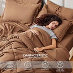 Love's cabin Full Comforter Set Mocha Mousse, 7 Pieces Full Bed in a Bag, All Season Bedding Sets with 1 Comforter, 1 Flat Sheet, 1 Fitted Sheet, 2 Pillowcase and 2 Pillow Sham