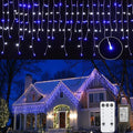 Brightown Icicle Lights Outdoor, 66Ft Christmas Lights with 30 Drops, 1125 LED Firecracker Icicle Christmas Light Outdoor with Timer for House Eaves Wedding, Blue & White