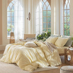 MooMee Bedding Duvet Cover Set 100% Washed Cotton Linen Like Textured Breathable Durable Soft Comfy (Heathered Butter Yellow, Queen 90"x90")