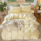 MooMee Bedding Duvet Cover Set 100% Washed Cotton Linen Like Textured Breathable Durable Soft Comfy (Heathered Butter Yellow, Full 80"x90")