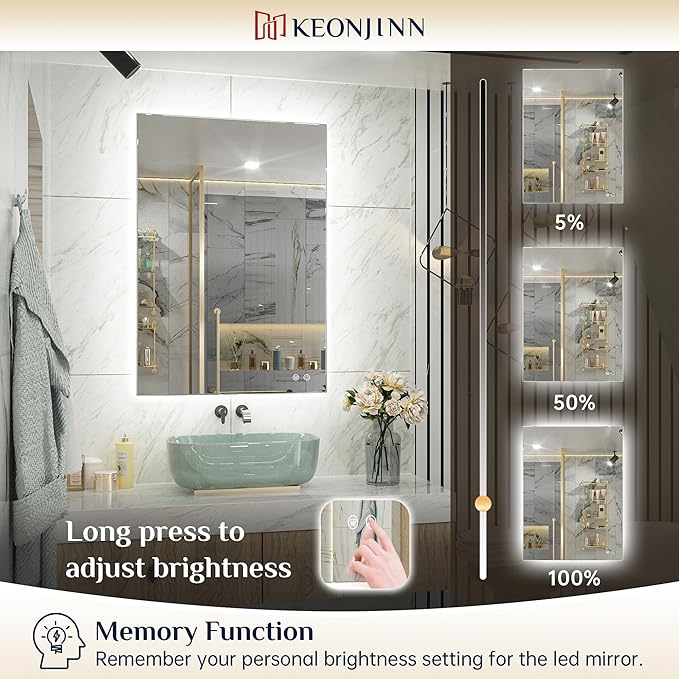 Keonjinn 60 x 28 Inch LED Bathroom Mirror with Lights Backlit Vanity Mirror Anti-Fog Lighted Bathroom Mirror Large Wall Mounted Dimmable Makeup Mirror with Memory Function(Horizontal/Vertical)