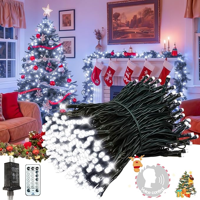 Voice Control 88ft 240LED Smart Christmas String Lights Outdoor/Indoor | String Lights Plug in with Remote, 12Modes, 7Voice Commands & Timers, Christmas Twinkle Light for Xmas Tree Decor (Cool White)