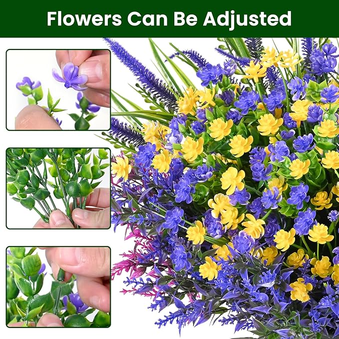 Artificial Plants Outdoor, 20PCS Artificial Flowers, UV Resistant Fake Flowers, Faux Flowers for Outdoor Planters for Home Garden Outside Porch Decor