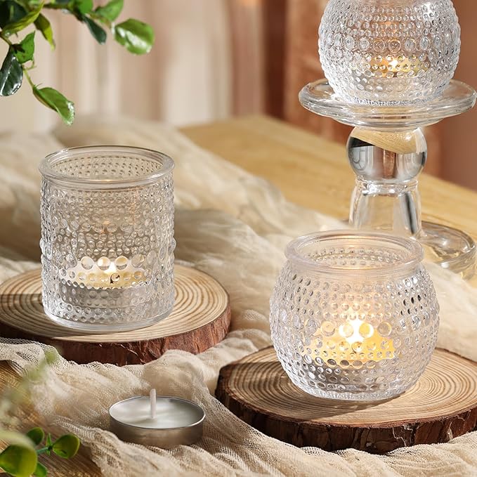 40 Pcs Assorted Clear Votive Candle Holders Bulk- Small Candle Holders Bulk for Wedding Table Decor, Glass Tealight Candle Holder for Fall, Thanksgiving, Christmas, Wedding Party Decor