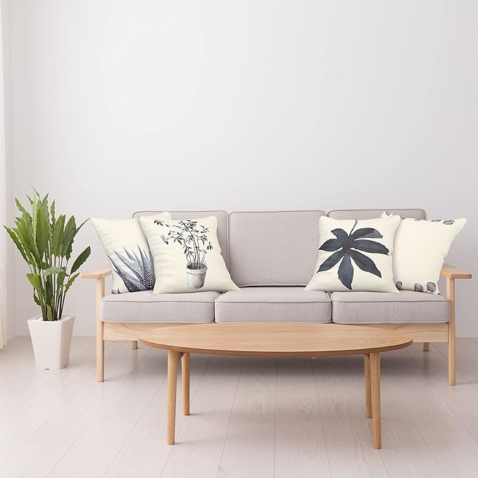 Ambesonne Botanical Throw Pillow Cushion Case Pack of 4, Minimalist Watercolor Painting Leaves Agave Branches Plant in a Pot, Modern Accent Double-Sided Digital Printing, 24", Purpleblue and Dimgray