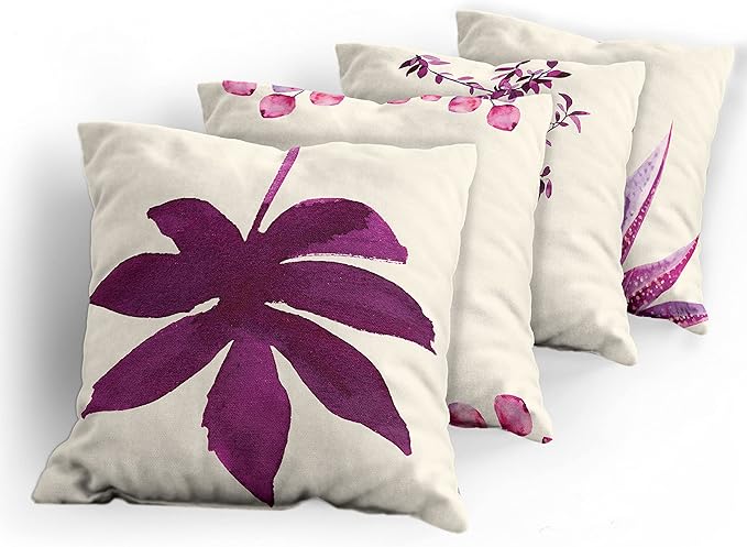 Ambesonne Botanical Throw Pillow Cushion Case Pack of 4, Minimalist Watercolor Painting Leaves Agave Branches Plant in a Pot, Modern Accent Double-Sided Digital Printing, 24", Dark Magenta and Pink