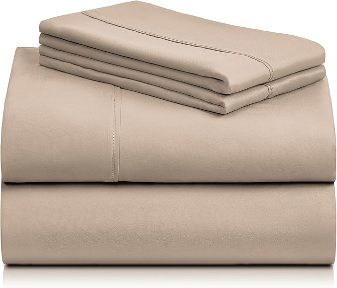 LuxClub 4 PC Full Sheet Set, Breathable Luxury Bed Sheets, Deep Pockets Wrinkle Free Cooling Bed Sheets Machine Washable Hotel Bedding Silky Soft - Light Khaki Full