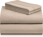 LuxClub 4 PC Queen Sheet Set, Breathable Luxury Bed Sheets, Deep Pockets Wrinkle Free Cooling Sheets Machine Washable Hotel Bedding Silky Soft - Light Khaki Queen