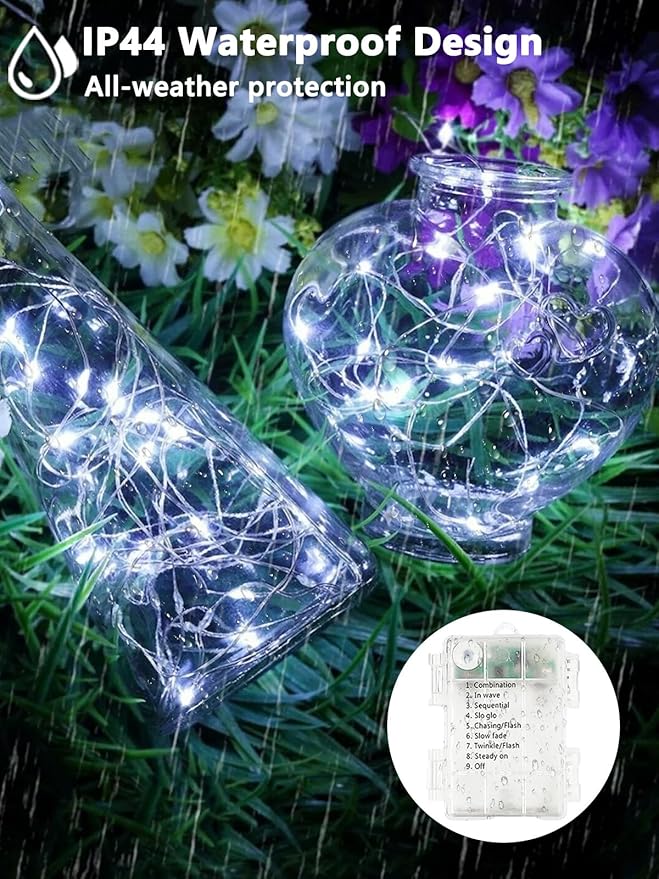 4 Pack 100 LED Fairy Lights Battery Operated with Remote, 33FT Waterproof Twinkle Lights with Timer & 8 Modes, Fairy String Light Outdoor Indoor for Bedroom Classroom DIY Christmas Decor (Cool White)