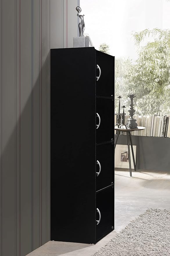 HODEDAH IMPORT 4-Shelf Bookcase Cabinet, Black
