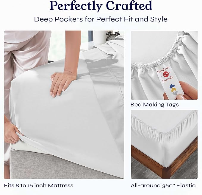 California Design Den Natural 100% Cotton Bed Sheets Queen Size Set - 400 Thread Count Sateen, Deep Pocket Queen Sheets Set with All Around Elastic, Soft, Cool and Durable Bedding - Silver