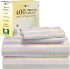 California Design Den Striped Queen Sheet Set - 400 Thread Count Sateen, Natural 100% Cotton Sheet Set Queen Size, Deep Pocket Cooling and Durable Bedding - Rainbow Striped