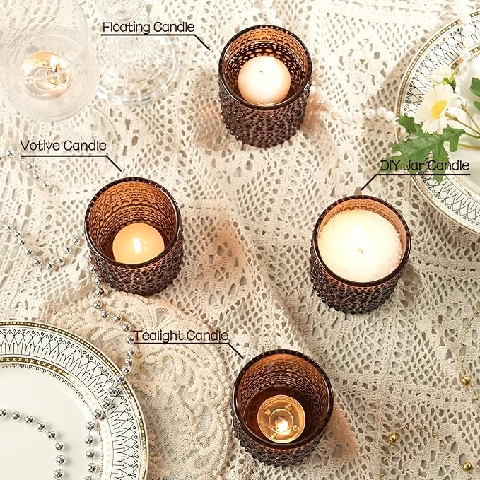 24pcs Large Votive Candle Holder for Fall Decor, 2.7 * 3.5in Large Amer Glass Tea Light Candle Holders, DIY Wax Filling Romance Tealight Candle Holders for Home Table & Christmas Thanksgiving (24)