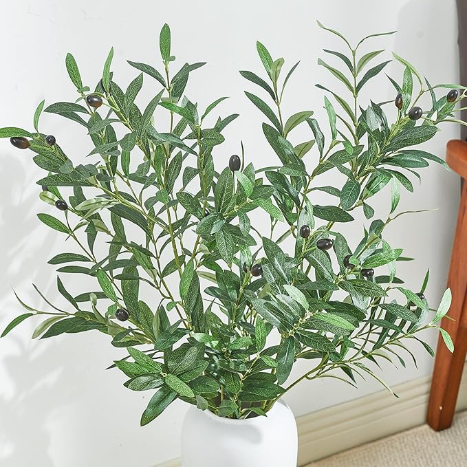 4 PCS 39 Inch Faux Olive Branches Artificial Flowers Greenery Stems Olive Tree Branch for Vase Filler Home Decor Indoor