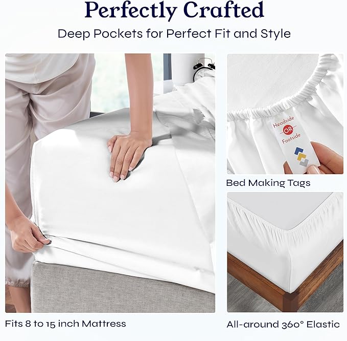 California Design Den Natural 100% Cotton Sheets, Twin Sheets Set, 400 Thread Count Sateen Bedding for Dorm Rooms & Adults, Deep Pockets with All Around Elastic, Cool & Durable - Antique White