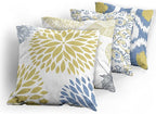 Ambesonne Vintage Throw Pillow Cushion Case Pack of 4, Bohemian Ornamental Leaves Dahlia Pattern Geometric Art Curlicue Motif, Modern Accent Double-Sided Digital Printing, 24", Mustard Dark Ceil Blue