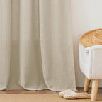 RYB HOME Flax Linen Blend Curtains - Semi Translucent Privacy Kitchen Curtains, Light Glare Control Window Drapes for Bathroom Closet Nursery, 52" W x 63" L, 2 Pcs, Beige