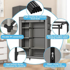 Calmootey Portable Closet Organizers, Clothing Storage, Wardrobe with 6 Shelves and Hanging Rod, Non-Woven Fabric Cover with 4 Side Pockets, Grey