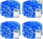 4-Pack 50 LED Christmas Fairy Lights Battery Operated with Timer, 16FT Waterproof Starry String Lights Outdoor Indoor Cuttable Fairy Lights for Bedroom Home Wedding Party Christmas Decoration (Blue)